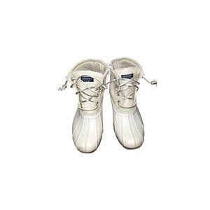 Sperry Kids Saltwater Duck Rain Glidden Boots Tan Canvas & Rubber Size 13